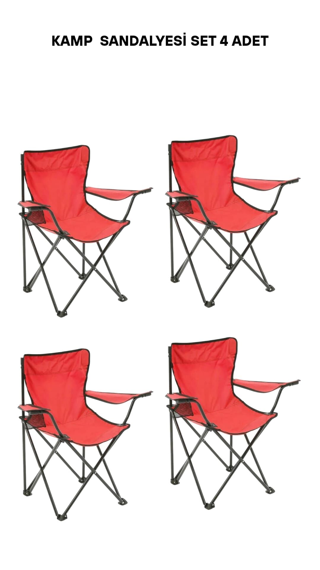 Katlanır Kamp Doğa Piknik Sandalyesi Kılıf Hediyeli 4 Adet Kırmızı