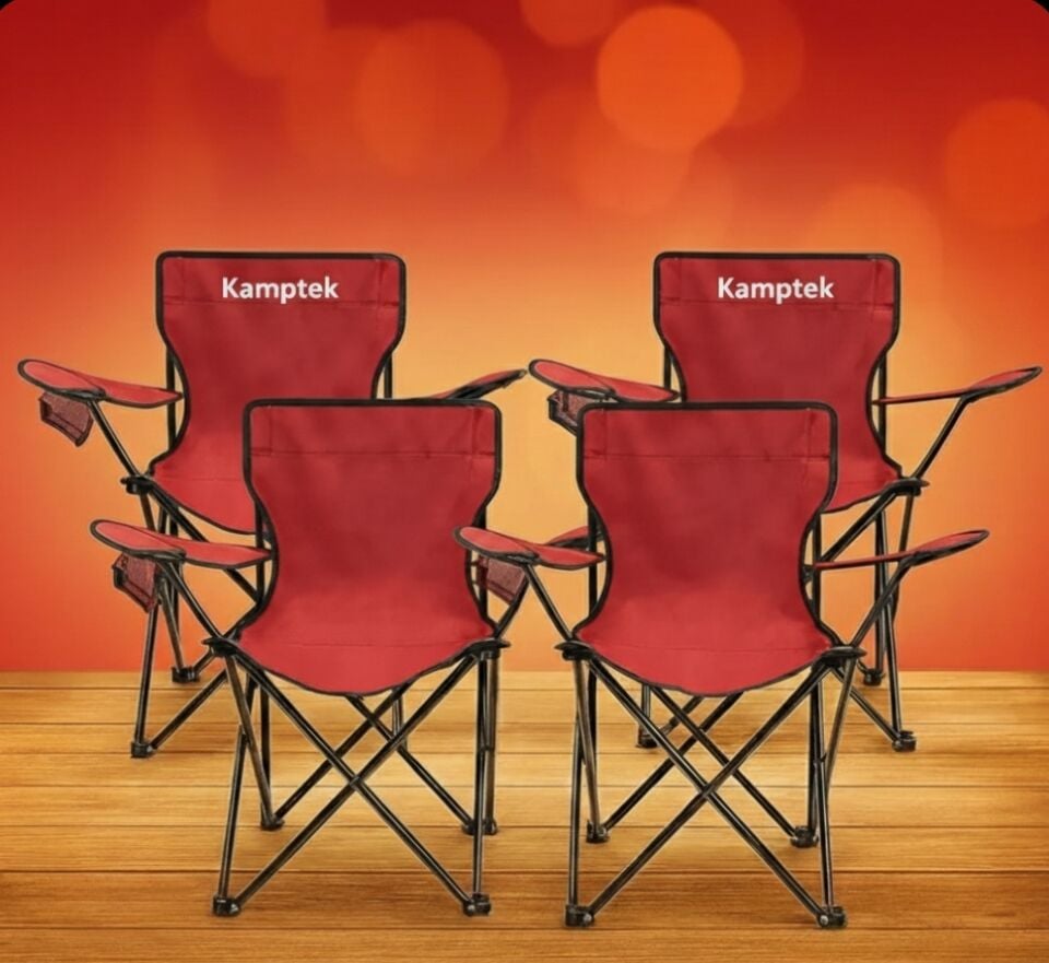 Katlanır Kamp Doğa Piknik Sandalyesi Kılıf Hediyeli 4 Adet Kırmızı