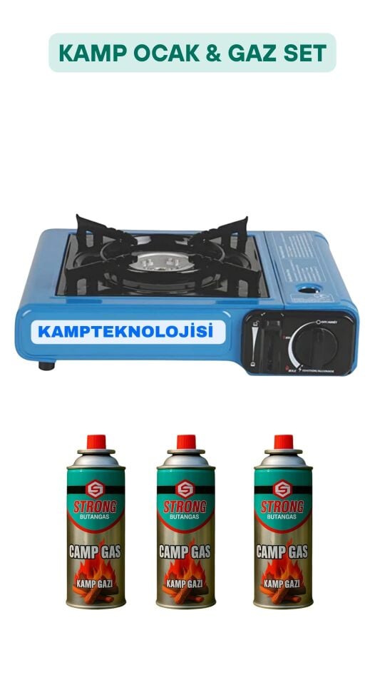 Kamptek Strong Kamp Ocak Gazı Valfli Pürmüz Kartuşu 3 Adet Kamp Ocağı 1 Adet Set