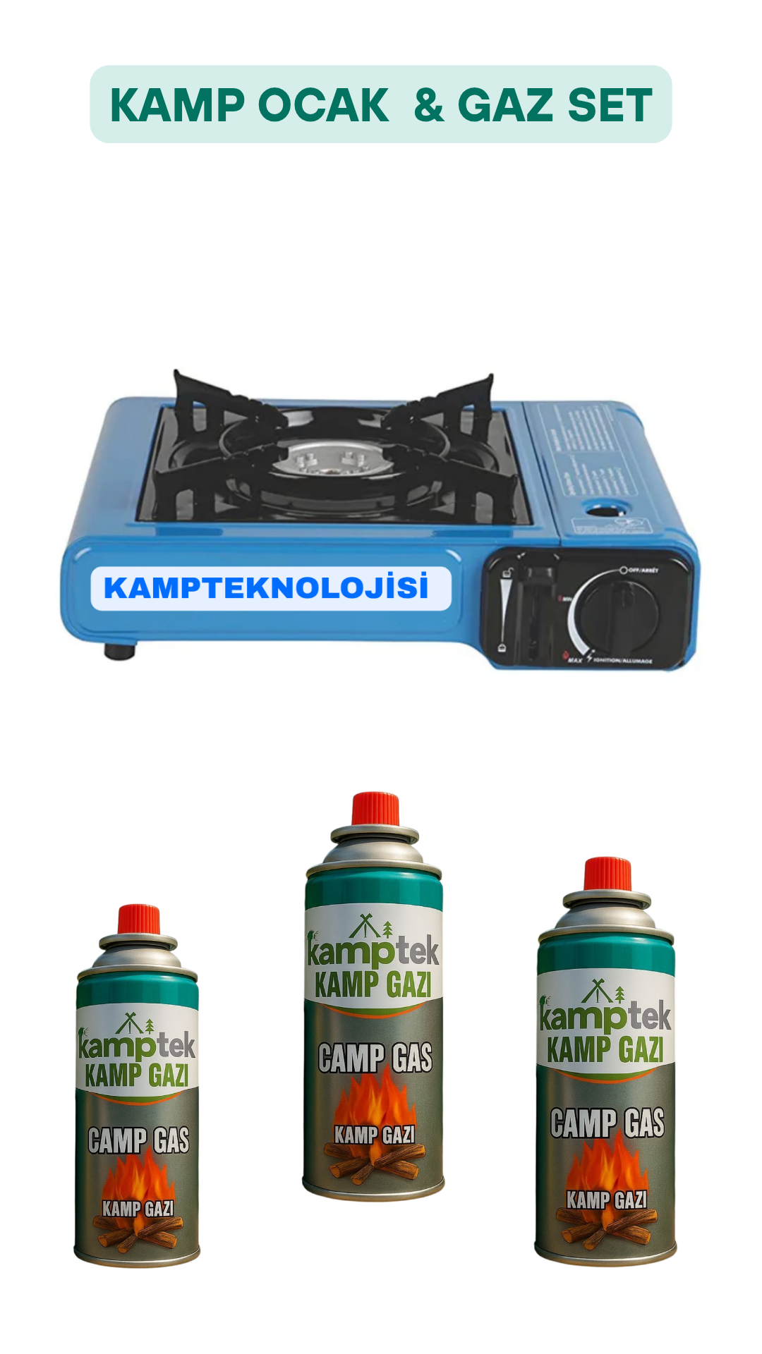 Kamptek Kamp Ocak Gazı Valfli Pürmüz Kartuşu 3 Adet Kamp Ocağı 1 Adet Set