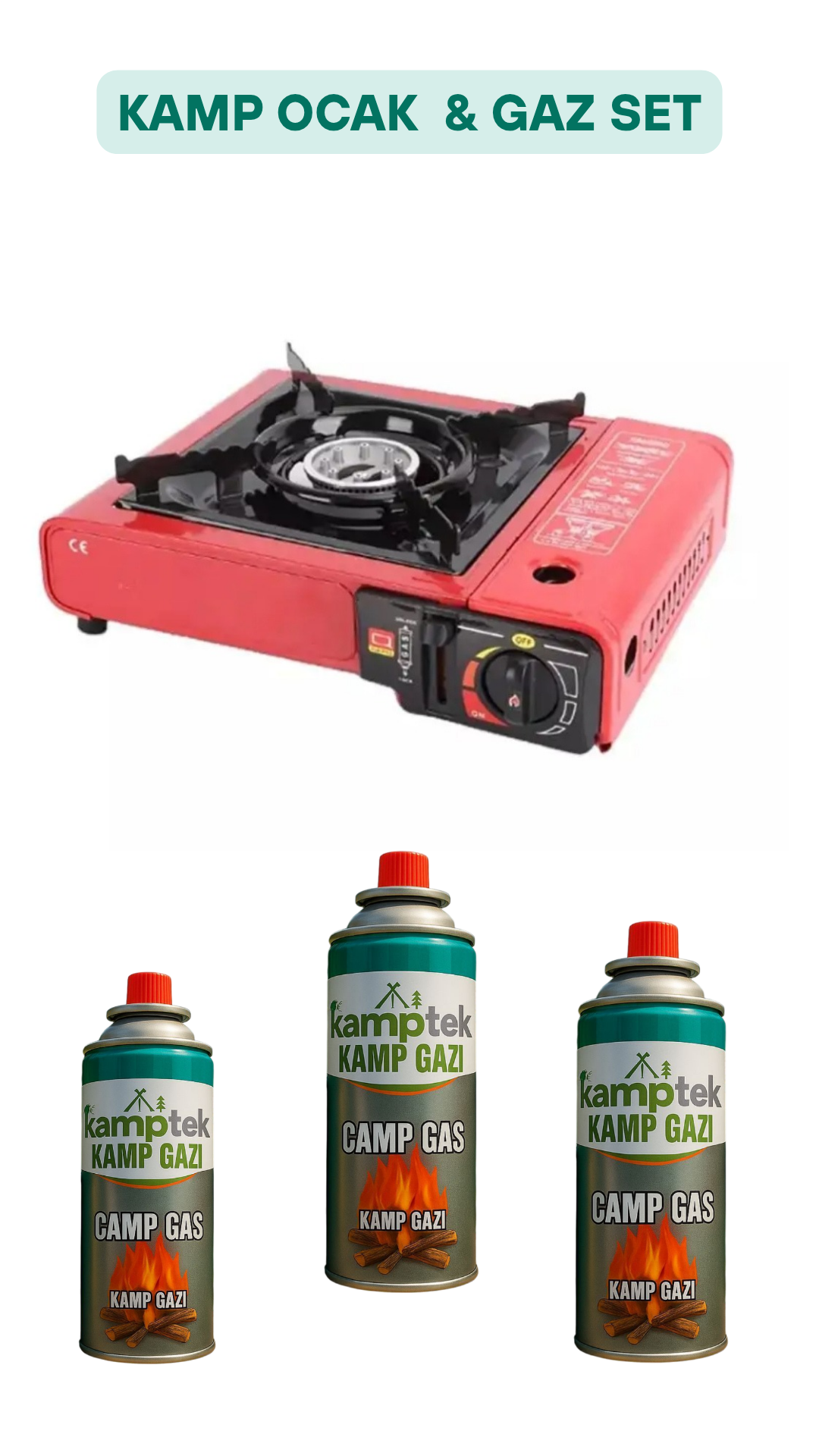 Kamptek Kamp Ocak Gazı Valfli Pürmüz Kartuşu 3Adet  Kamp Ocağı 1 Adet Set