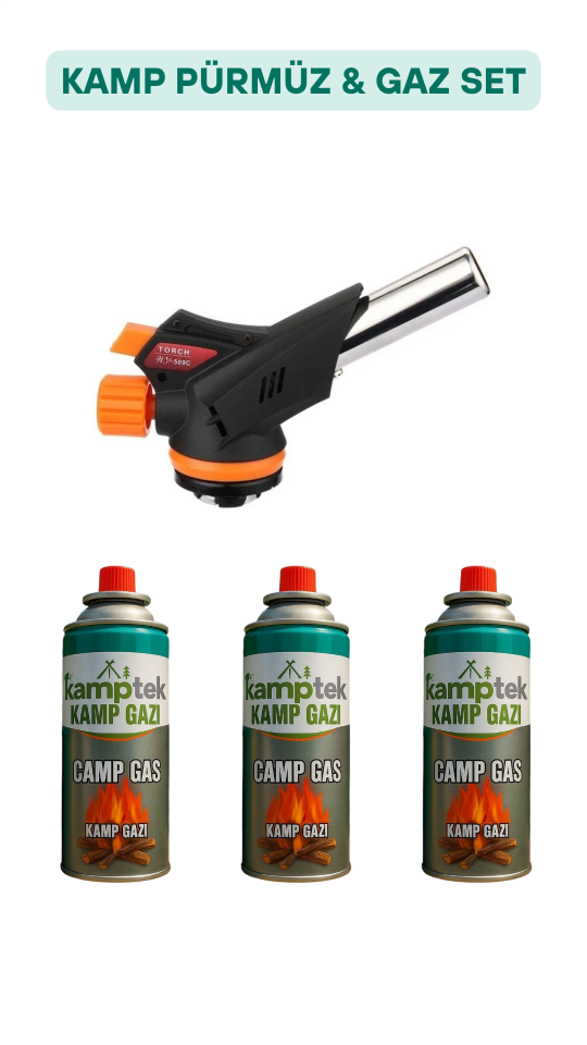 Kamptek Kamp Ocak Gazı Valfli Pürmüz Kartuşu 3 Adet Pürmüz Başlık 1 Adet