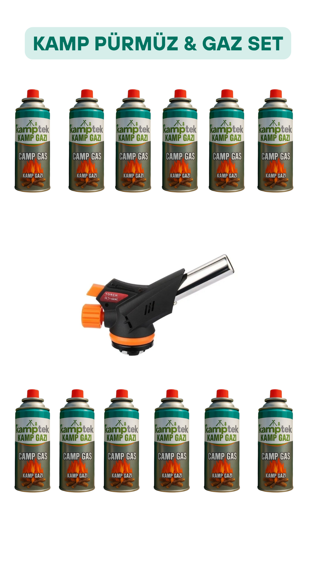 Kamptek Kamp Ocak Gazı Valfli Pürmüz Kartuşu 12 Adet Pürmüz Başlık 1 Adet