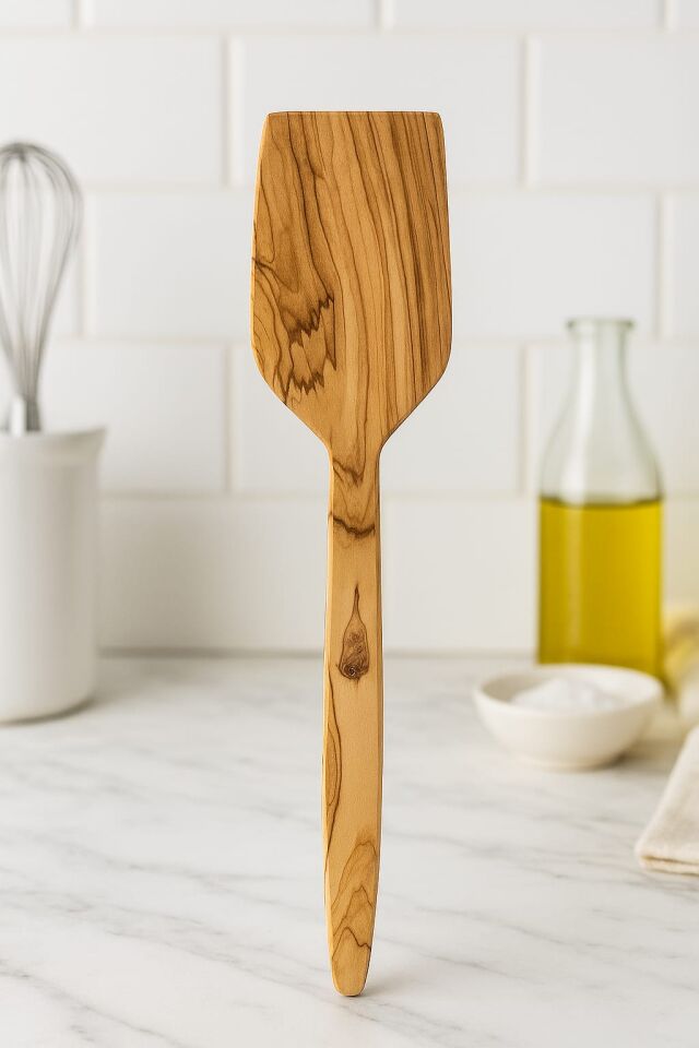 Zeytin Ağacı %100 Doğal El Yapımı Tahta Kaşık Spatula 1 Parça Ahşap Yemek Servis