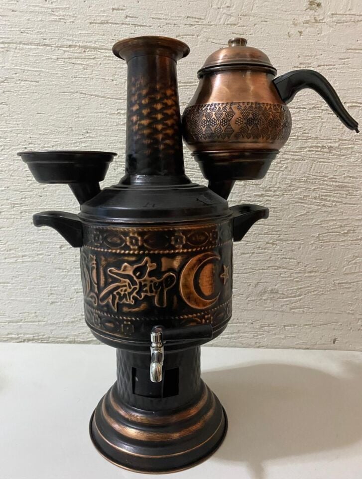 Eskitme Bakır Semaver 5lt Demlik Dahil
