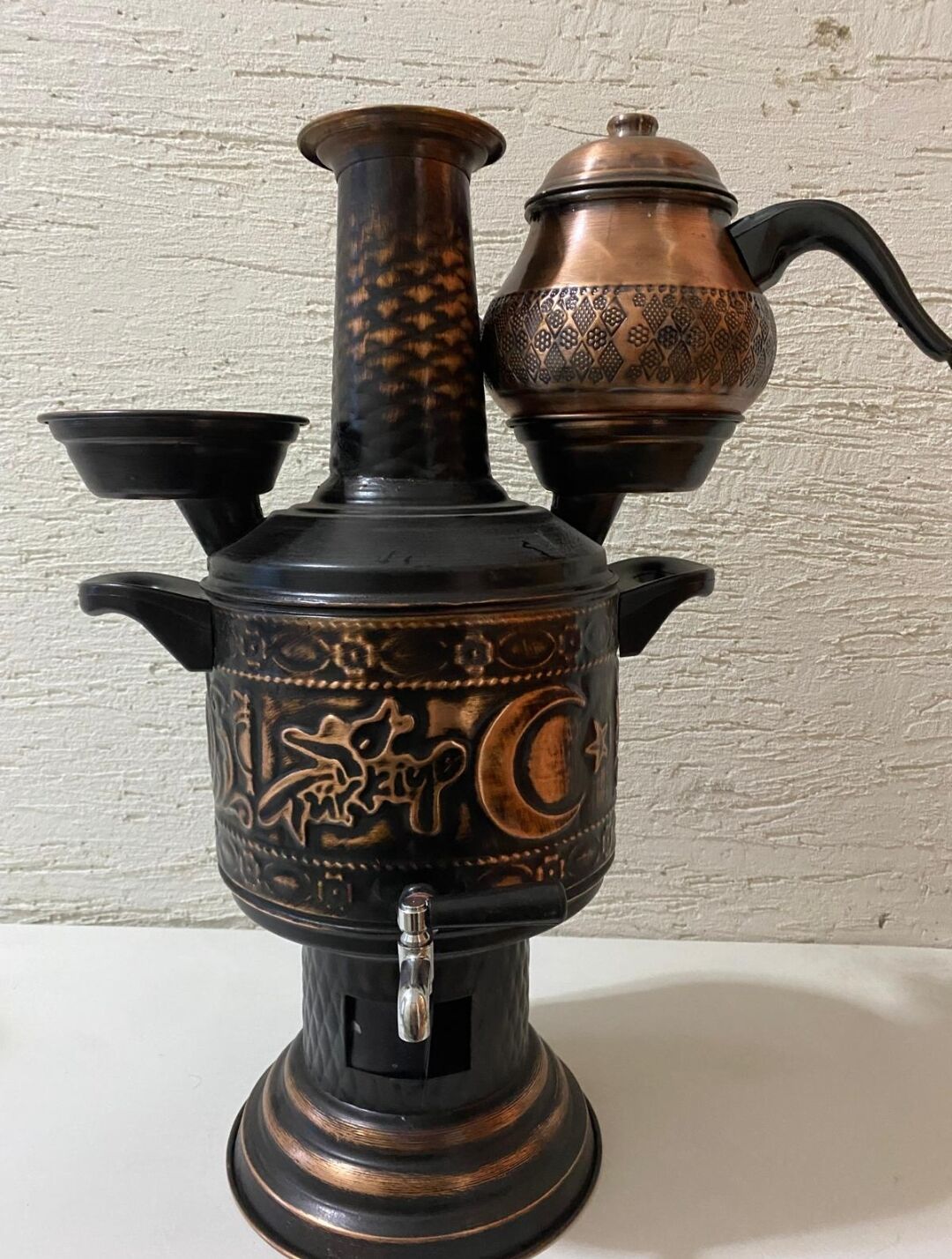 Eskitme Bakır Semaver 5lt Demlik Dahil