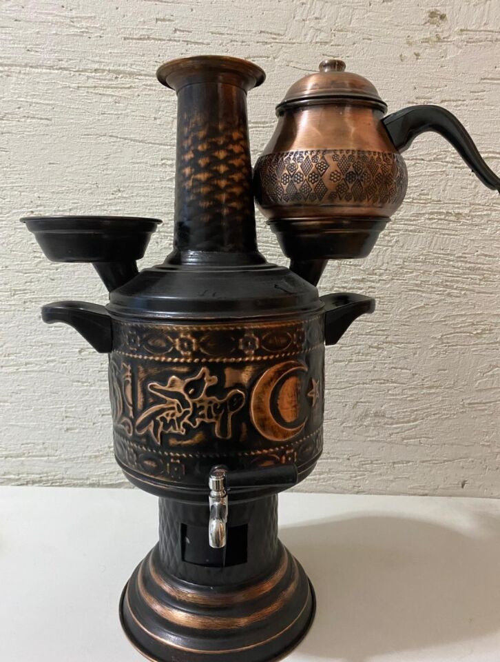 Eskitme Bakır Semaver 5lt Demlik Dahil