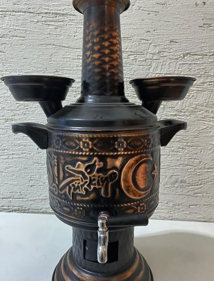 Eskitme Bakır Semaver 5lt Demlik Dahil