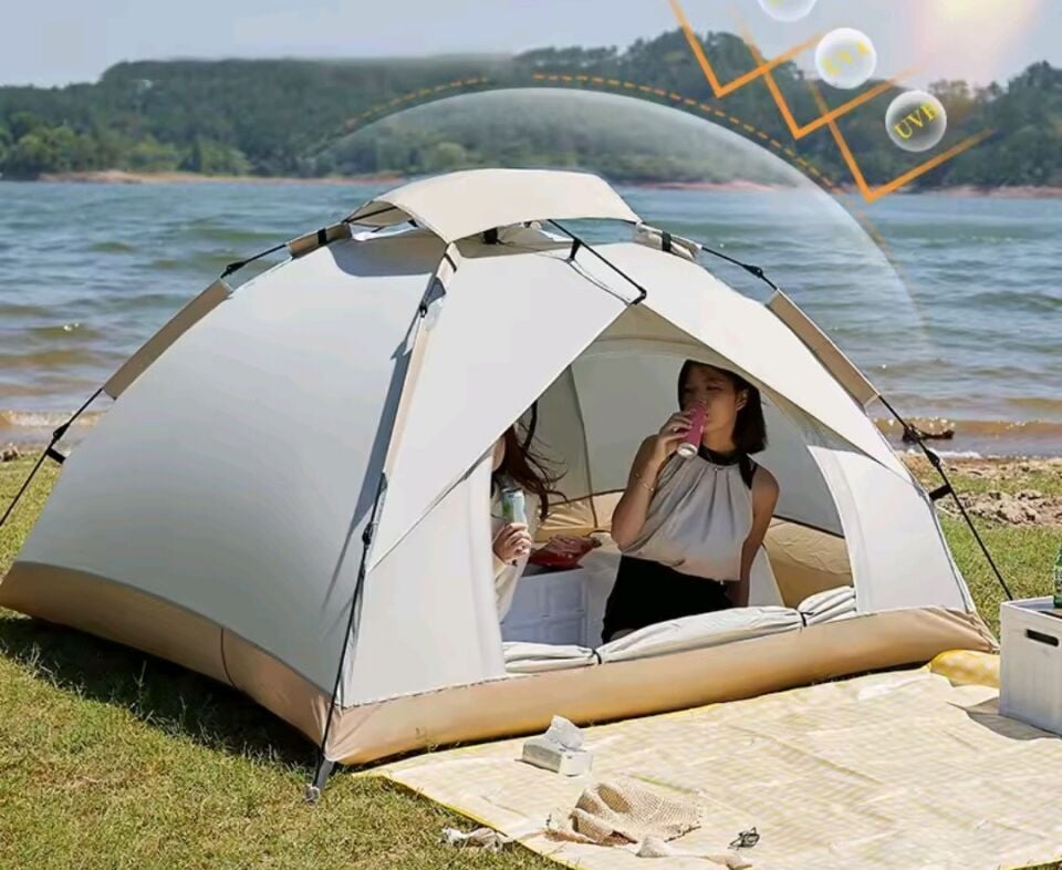 Çift Katmanlı Otomatik Kurulum Çadır 3 Kişilik Krem
