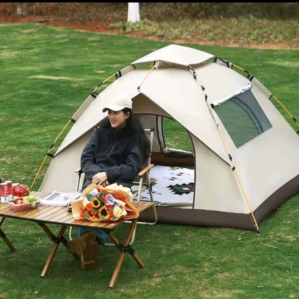 Çift Katmanlı Otomatik Kurulum Çadır 3 Kişilik Krem