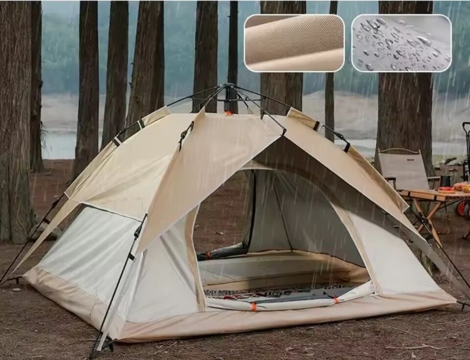 Çift Katmanlı Otomatik Kurulum Çadır 3 Kişilik Krem