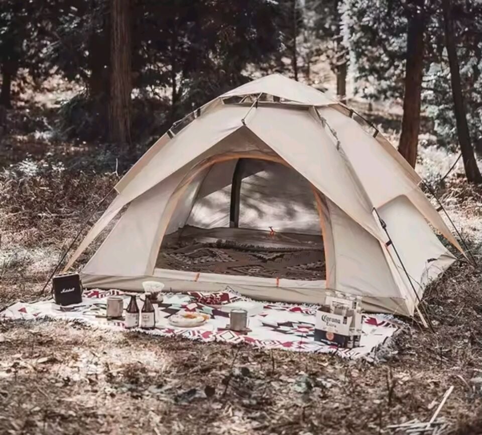 Çift Katmanlı Otomatik Kurulum Çadır 3 Kişilik Krem