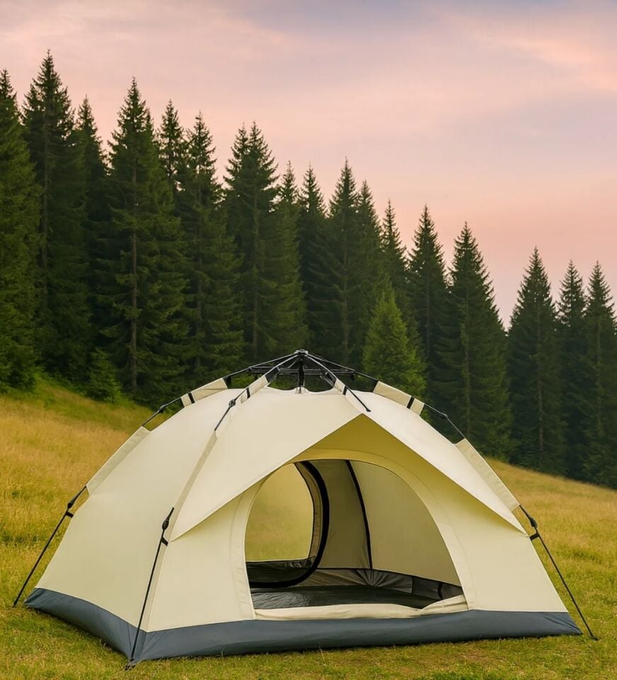 Çift Katmanlı Otomatik Kurulum Çadır 3 Kişilik Krem