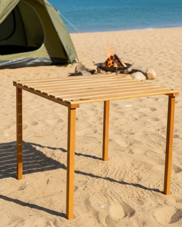 Ahşap Katlanır Pratik Doğa Kamp Piknik Masası 50×50 cm