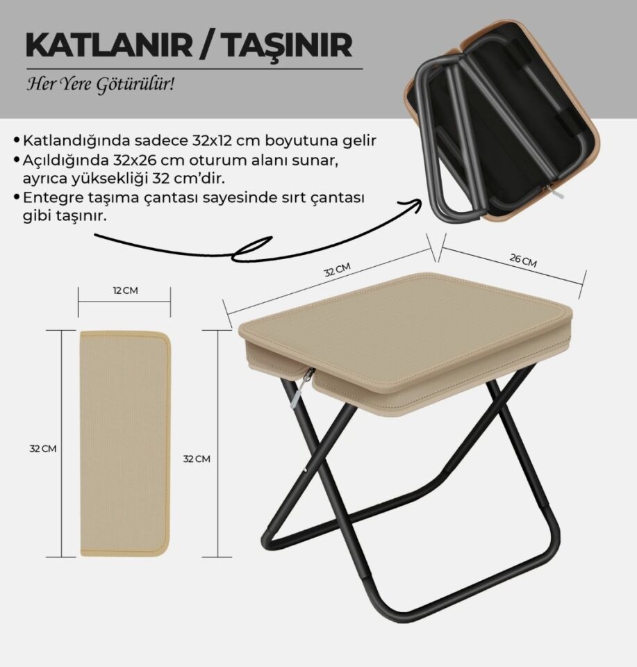 Kamp Katlanabilir Çanta Tabure Pratik Kullanım