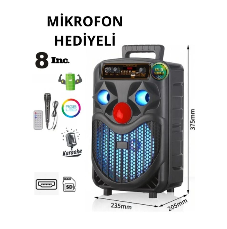 Mikrafonlu Bluetooth Hoparlör Parti Eğlence LED Işıklı Speaker