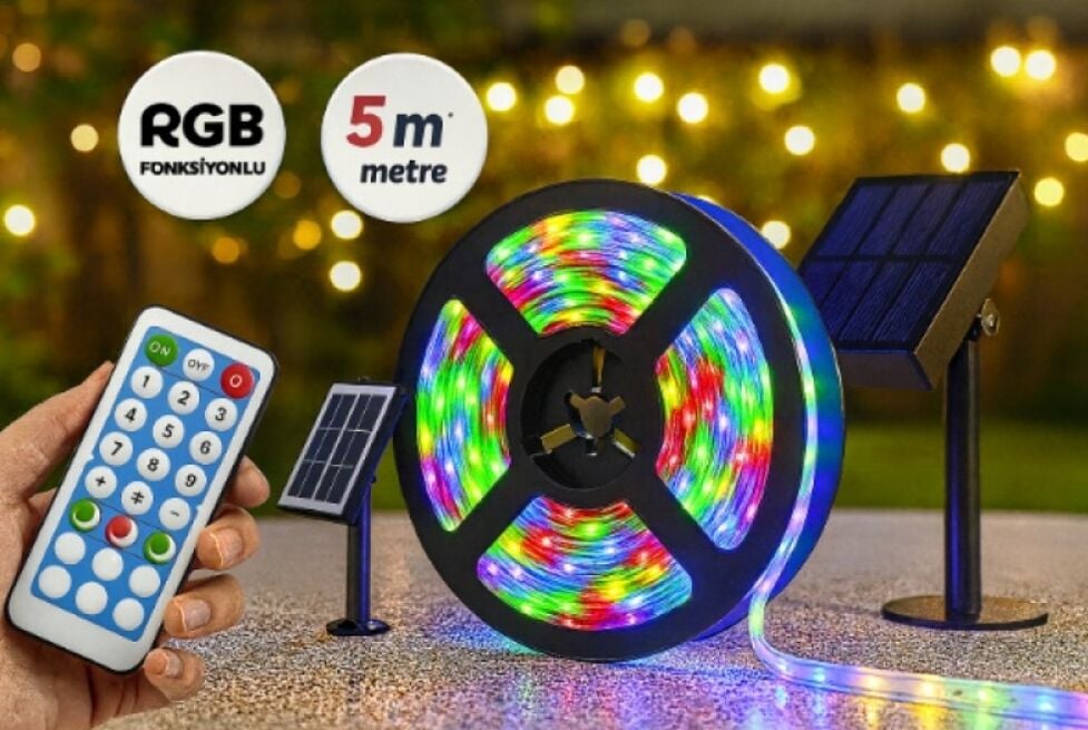 Şerit LED Fonksiyonel 5 Metre Güneş Enerjili Kamp Karavan Çadır