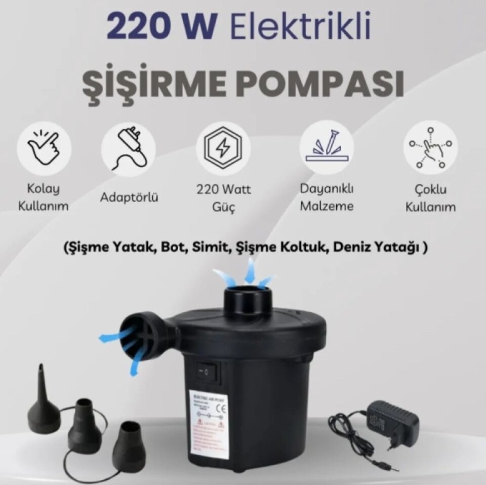 İki Yönlü Elektrikli Hava Pompası Kamp Şişme Yatak Kullanıma Uygun