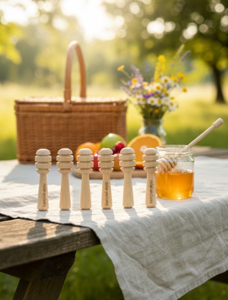 Kamptek Ahşap Mini Kalın Bal Kaşığı 6 Adet Paketli 6 Cm