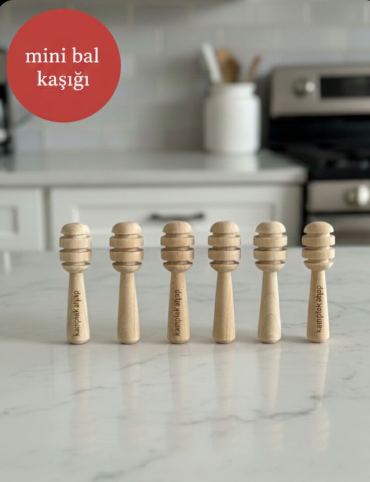 Kamptek Ahşap Mini Kalın Bal Kaşığı 6 Adet Paketli 6 Cm