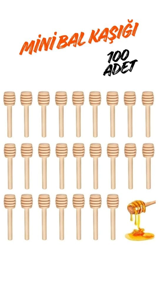 Kamptek Ahşap Mini Kalın Bal Kaşığı Kalın 100 Adet  Paket Ekonomik