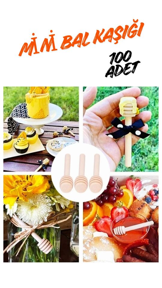 Kamptek Ahşap Mini Kalın Bal Kaşığı Kalın 100 Adet  Paket Ekonomik