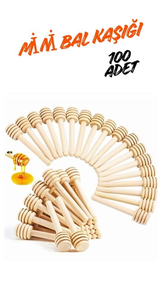 Kamptek Ahşap Mini Kalın Bal Kaşığı Kalın 100 Adet  Paket Ekonomik