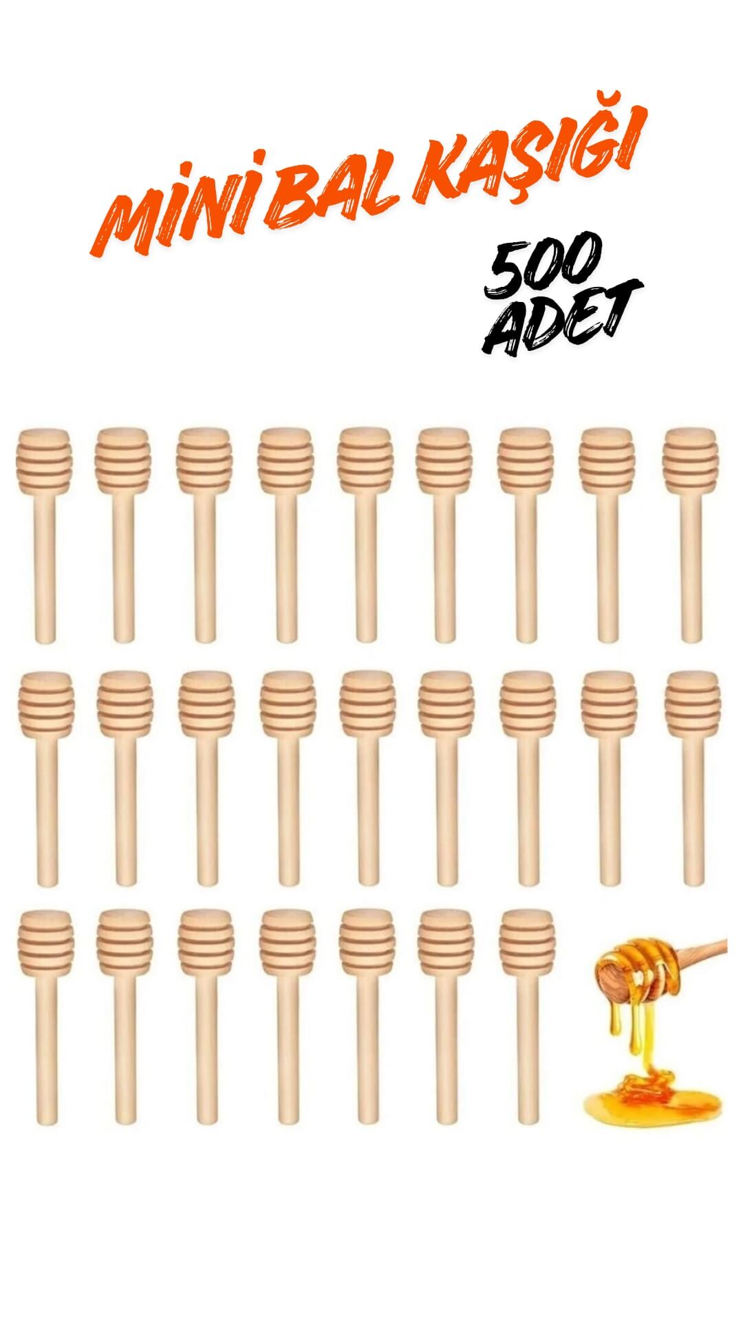 Kamptek Ahşap Mini Kalın Bal Kaşığı Kalın 500 Adet  Paket Ekonomik