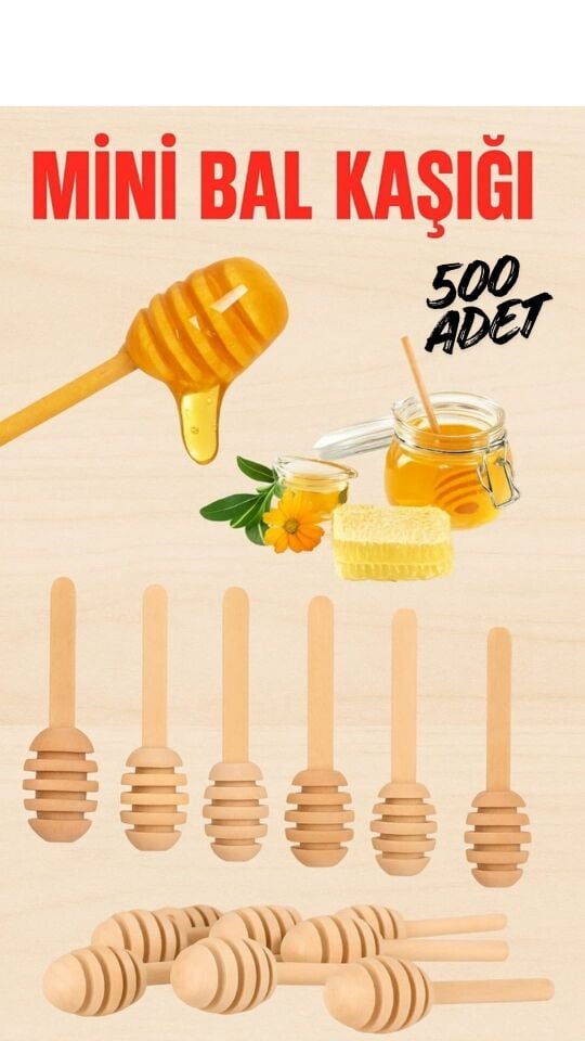 Kamptek Ahşap Mini Standart Bal Kaşığı Kalın 500 Adet Paket Ekonomik