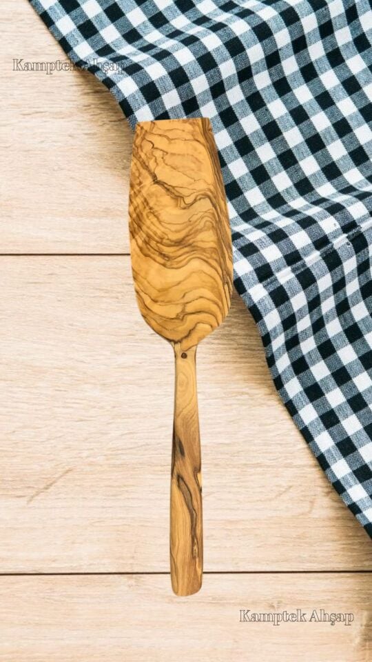 Kamptek Ahşap Doğal Zeytin Ağacından Büyük Geniş Spatula 31 cm