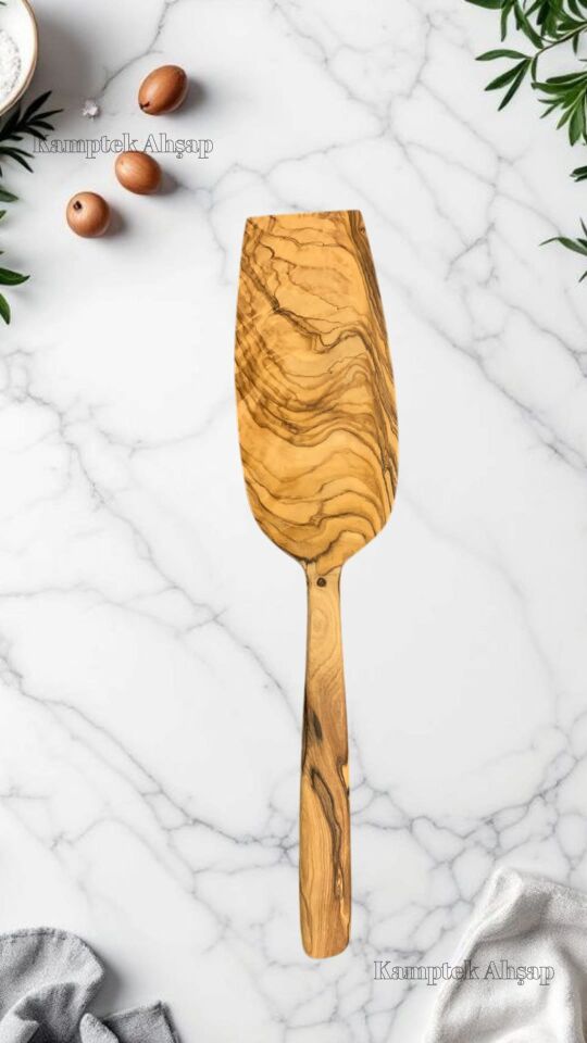 Kamptek Ahşap Doğal Zeytin Ağacından Büyük Geniş Spatula 31 cm