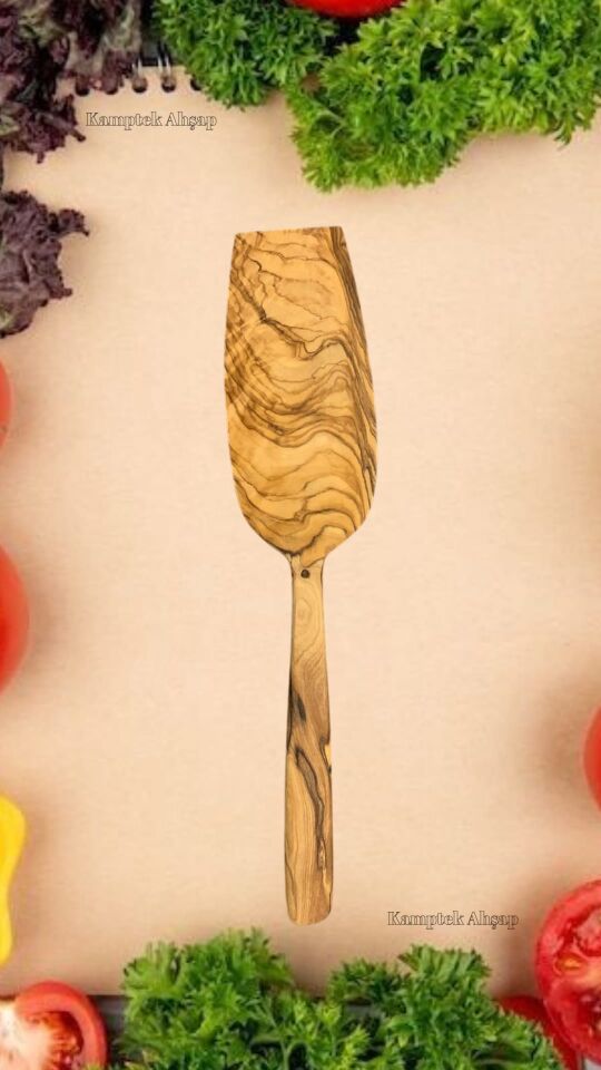 Kamptek Ahşap Doğal Zeytin Ağacından Büyük Geniş Spatula 31 cm