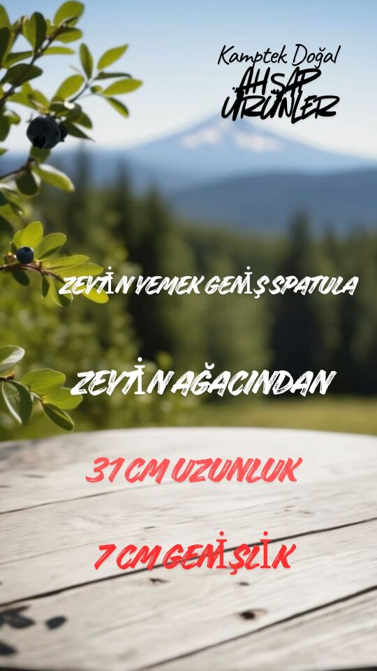 Kamptek Ahşap Doğal Zeytin Ağacından Büyük Geniş Spatula 31 cm