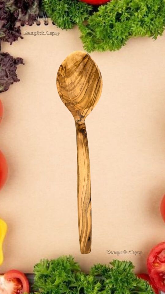 Kamptek Ahşap Doğal Zeytin Ağacından Yemek Kaşığı 19 Cm