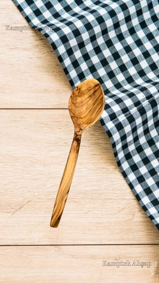 Kamptek Ahşap Doğal Zeytin Ağacından Yemek Kaşığı 19 Cm