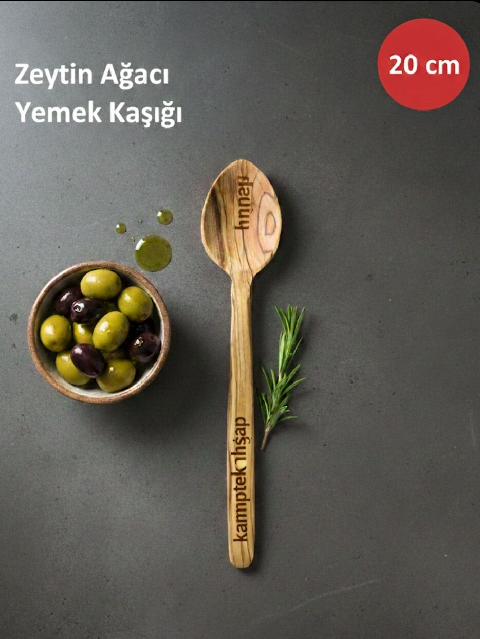 Kamptek Ahşap Doğal Zeytin Ağacından Yemek Kaşığı 19 Cm