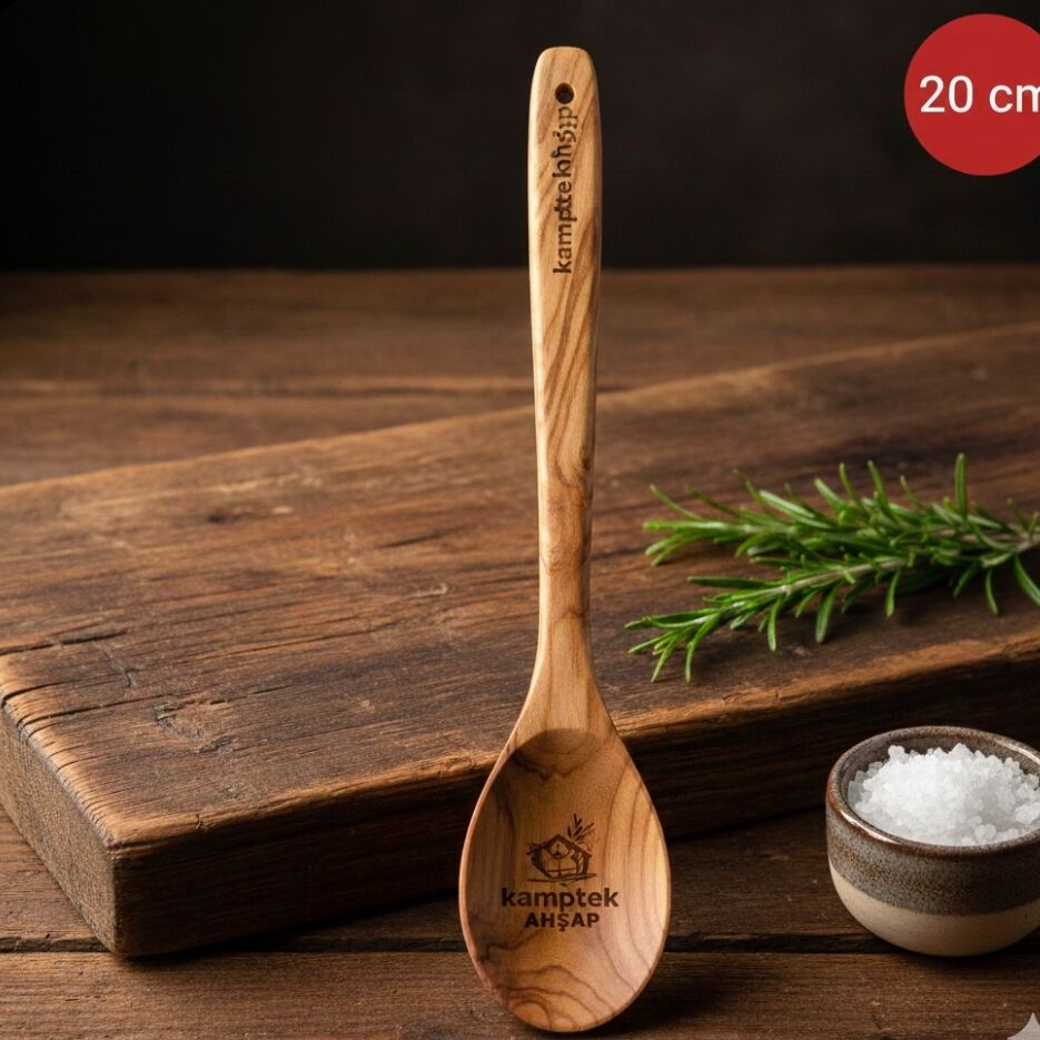 Kamptek Ahşap Doğal Zeytin Ağacından Yemek Kaşığı 19 Cm