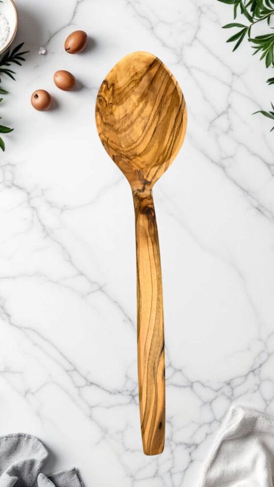 Kamptek Ahşap Doğal Zeytin Ağacından Büyük Yemek Karıştırma Kaşığı 29 cm