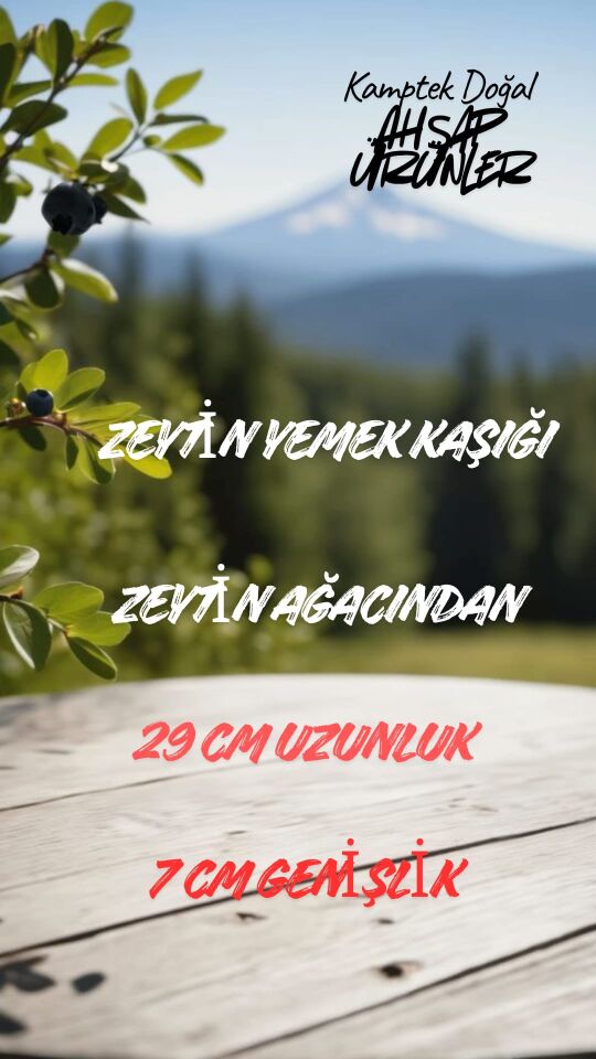 Kamptek Ahşap Doğal Zeytin Ağacından Büyük Yemek Karıştırma Kaşığı 29 cm