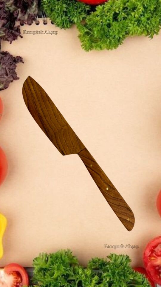Kamptek Ahşap Saplı Zeytin Ağacından Sebze Kahvaltı Yemek Bıçağı Doğal 21 cm