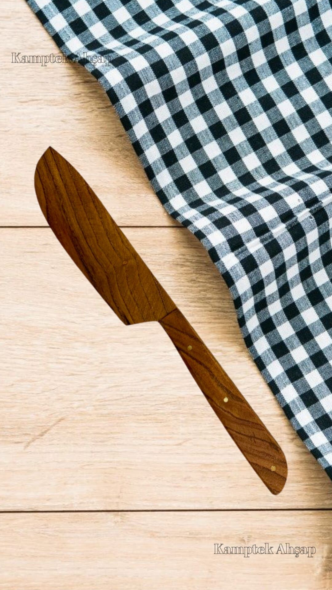 Kamptek Ahşap Saplı Zeytin Ağacından Sebze Kahvaltı Yemek Bıçağı Doğal 21 cm