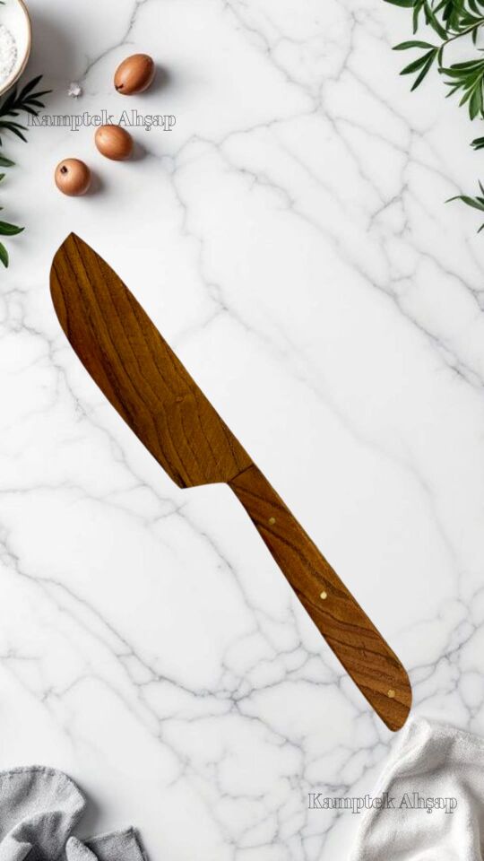 Kamptek Ahşap Saplı Zeytin Ağacından Sebze Kahvaltı Yemek Bıçağı Doğal 21 cm