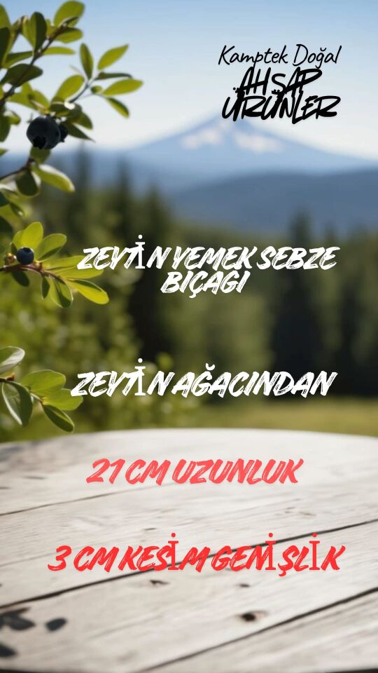 Kamptek Ahşap Saplı Zeytin Ağacından Sebze Kahvaltı Yemek Bıçağı Doğal 21 cm