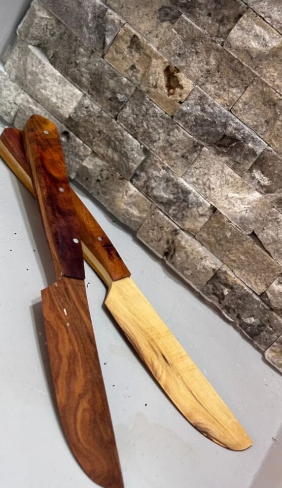 Kamptek Ahşap Saplı Zeytin Ağacından Sebze Kahvaltı Yemek Bıçağı Doğal 21 cm