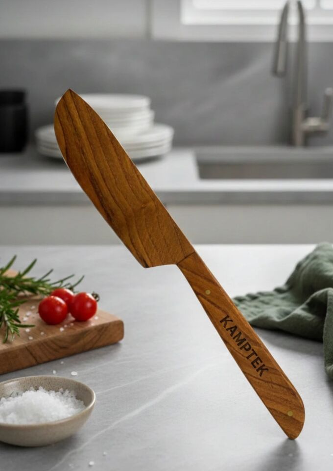 Kamptek Ahşap Saplı Zeytin Ağacından Sebze Kahvaltı Yemek Bıçağı Doğal 21 cm