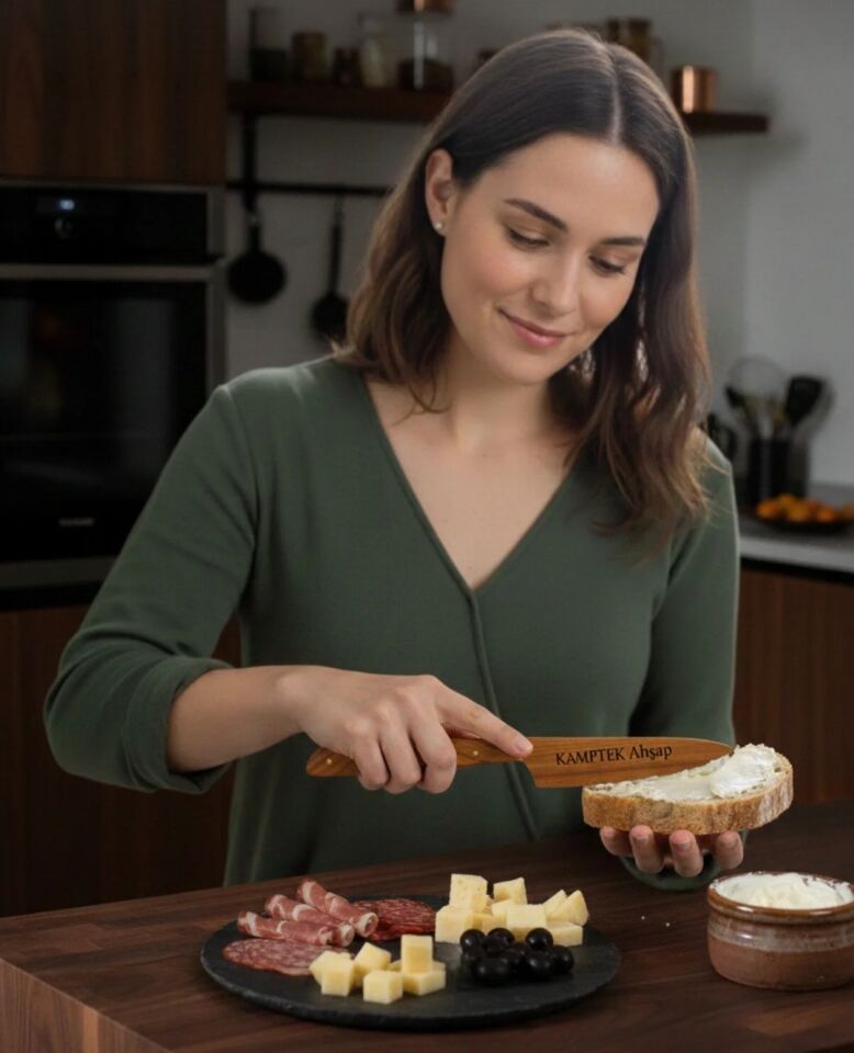 Kamptek Ahşap Saplı Zeytin Ağacından Sebze Kahvaltı Yemek Bıçağı Doğal 21 cm