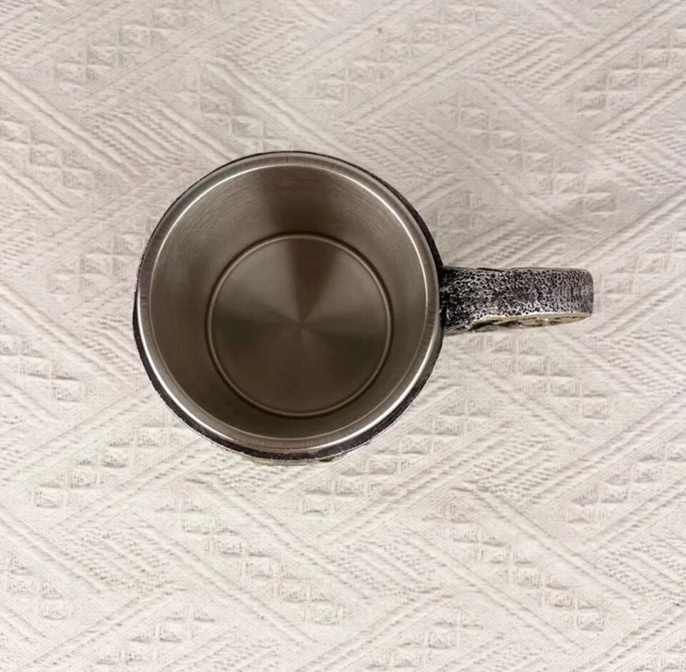 Paslanmaz Çelik Büyük Boy Kulplu Kurt Tasarım Kupa Bardak