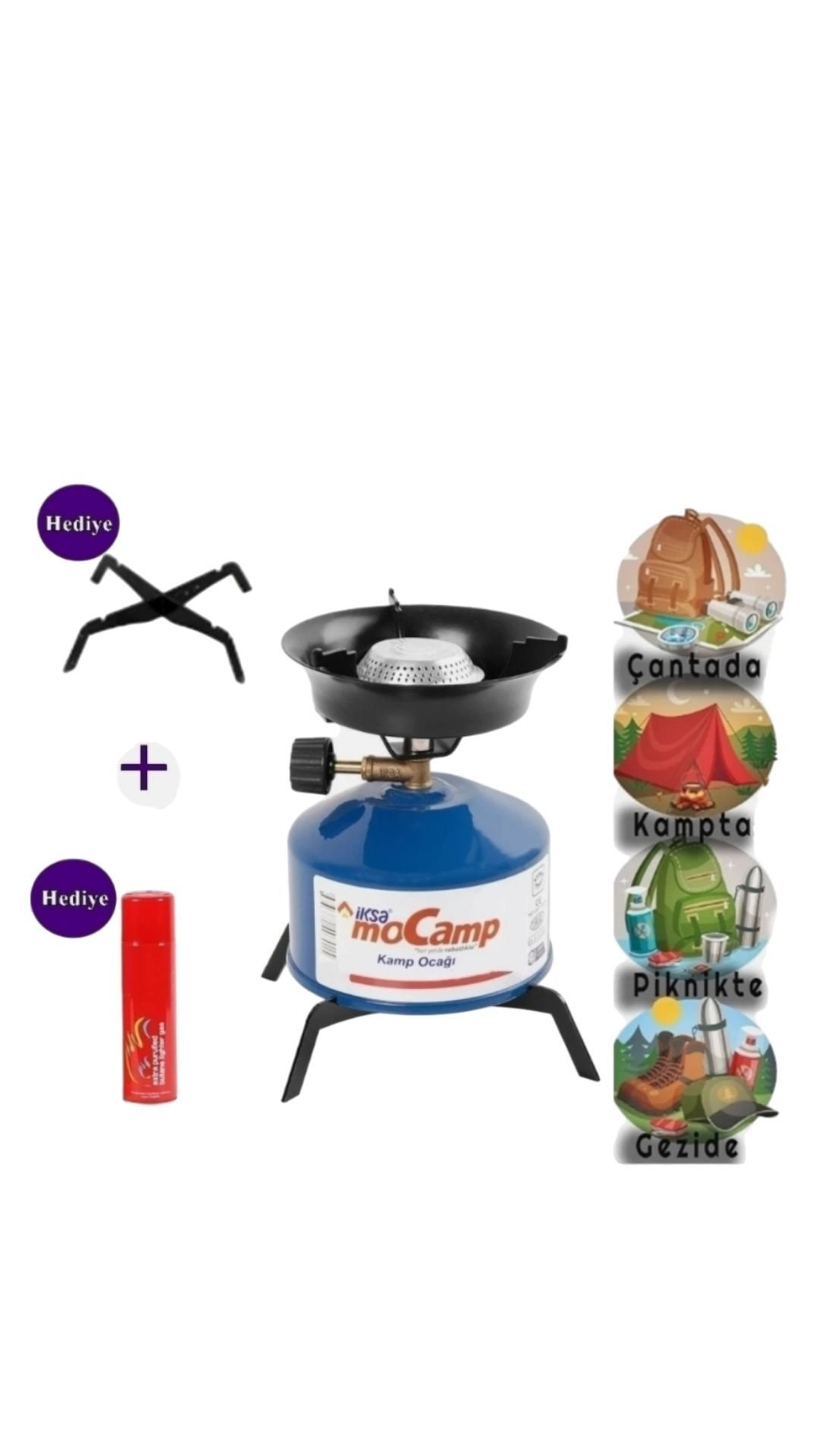 Kamp Ocağı Set Kolay Taşınabilir Denge Aparatlı Çakmak Gazı Hediyeli