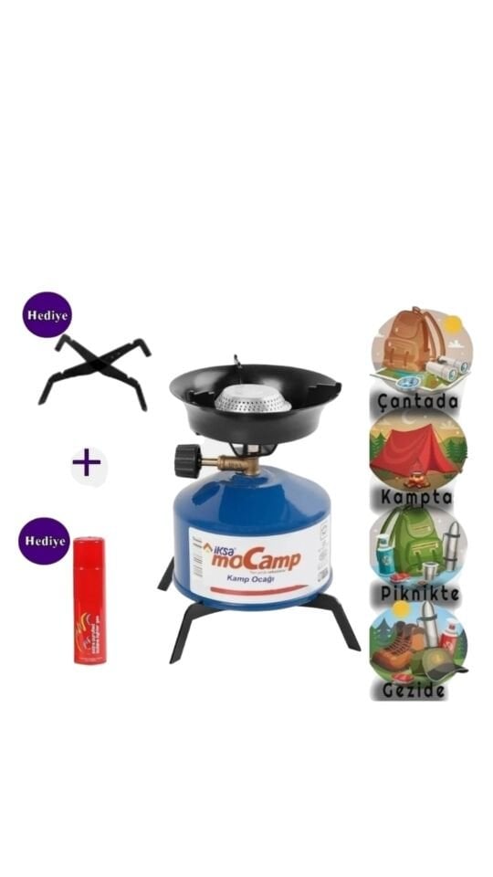 Kamp Ocağı Set Kolay Taşınabilir Denge Aparatlı Çakmak Gazı Hediyeli