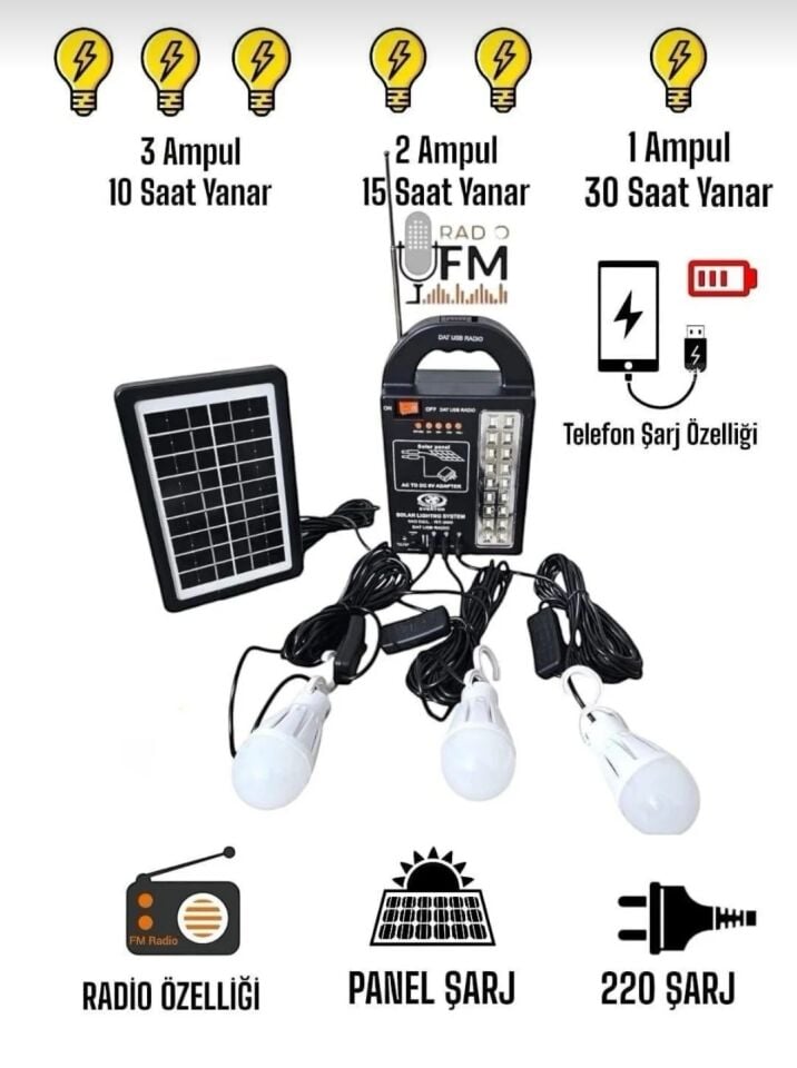 Güneş Enerjili Aydınlatma Sistemi Set Ampullü Çadır Kamp Alanı